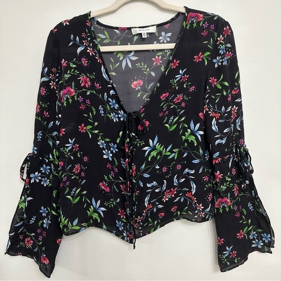Milly Silk V neckline Top With Wildflower Print Size Medium - Picture 3 of 12